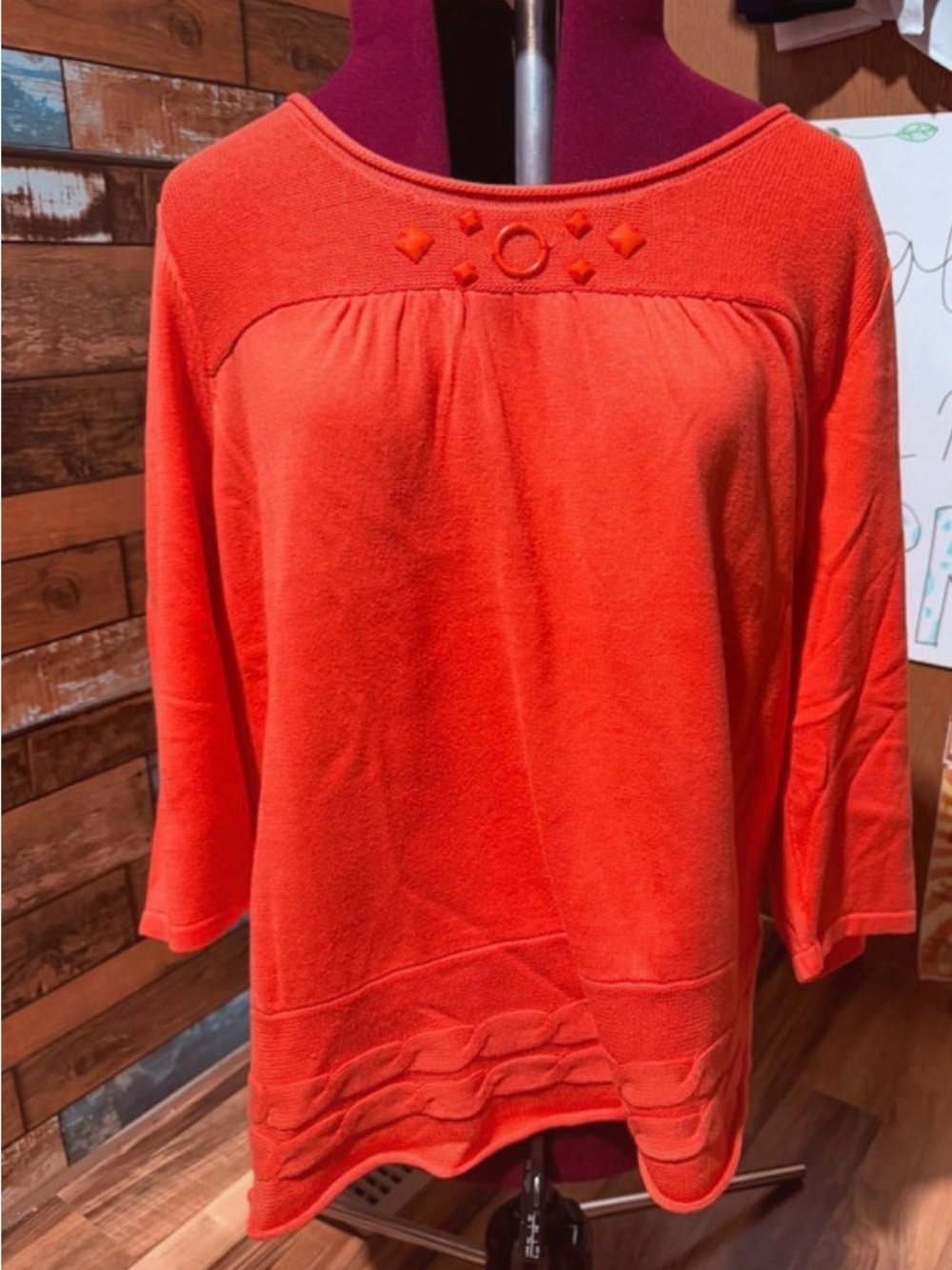 RQT Women 3X Orange Knit Top Boho Textured Detail Plus Size